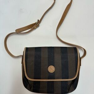 Fendi Pequin Canvas Vintage Shoulder Bag